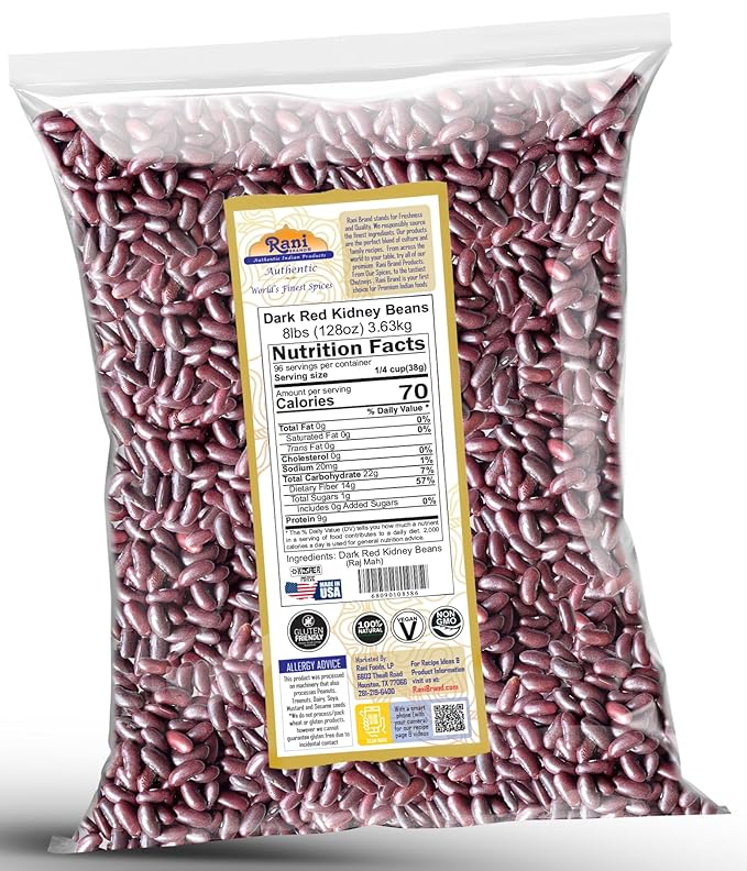 Rani Red Kidney Beans, Dark 128oz (8lbs) 3.63kg Bulk ~ All Natural | Vegan | Gluten Friendly |