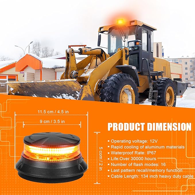 WINECO LED Amber Strobe Beacon Lights, Safety Warning Emergency Hazard Rotating Flashing Lights for