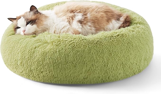 Bedsure Calming Cat Beds for Indoor Cats - Small Cat Bed Washable 20 inches, Anti-Slip Round Fluffy