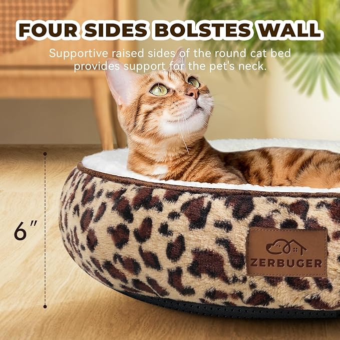 20in Leopard Round Cat Dog Bed Gift for Large Medium Small Dogs Cats, Machine Washable Sleeping