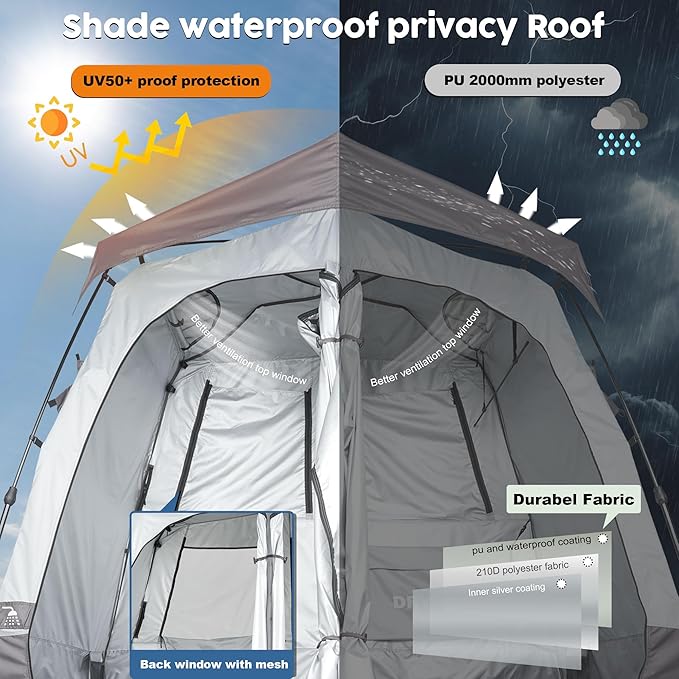 Camping Shower Tent Deluxe Changing Room Easy Set Up Privacy Shelter,Large Toilet Tent with Floor