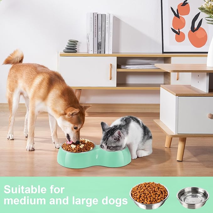 Elevated Dog Bowls Set - Non-Slip Raised Pet Feeder with Medium (2 Cups) & Large (4 Cups) Stainless