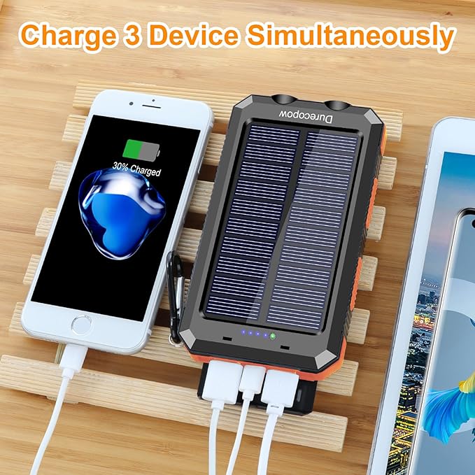 Solar Charger Power Bank, 20000mAh Portable Outdoor Waterproof Solar Battery Charger, Camping