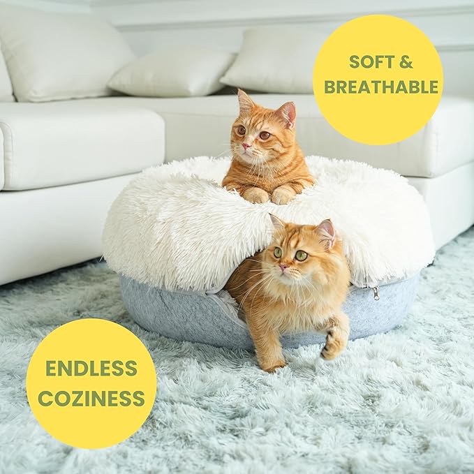 CATTASAURUS Peekaboo Cat Cave for Multiple & Large Cats Up to 30-45 Lbs, Fluffy Cat Beds for Indoor