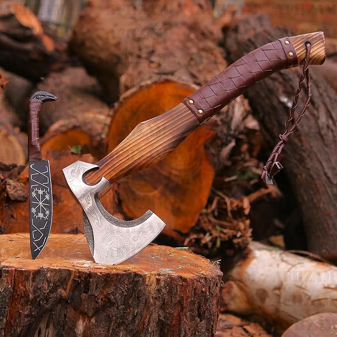 Viking Axe Gift Vikings Knife with Sheath | Hand Forged Real Handmade Outdoor Hunting Camping Axes