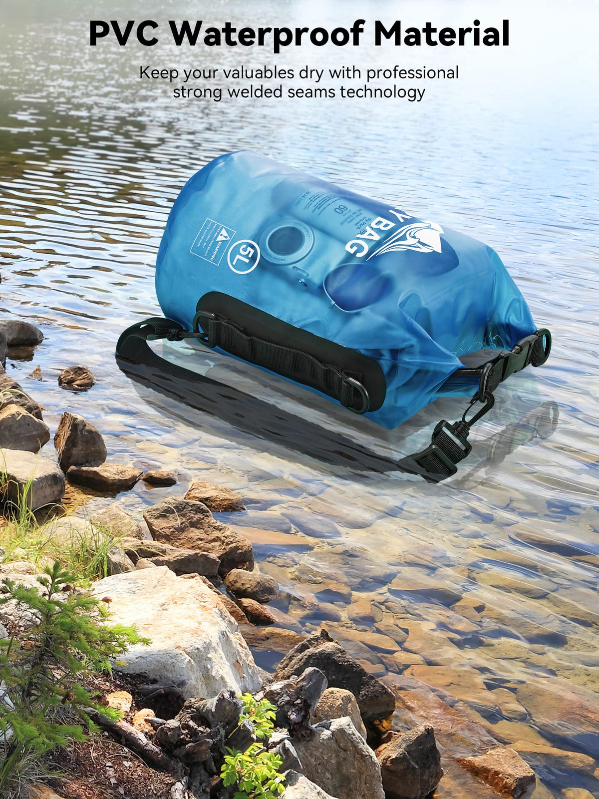 HEETA Dry Bag Waterproof Backpack with Phone Case (Transparent Blue, 5L)