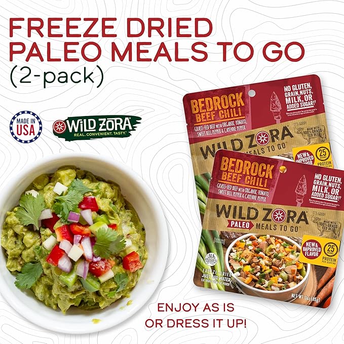 Wild Zora Paleo Freeze Dried Meals for Backpacking & Camping - Healthy Gluten Free & Grain Free