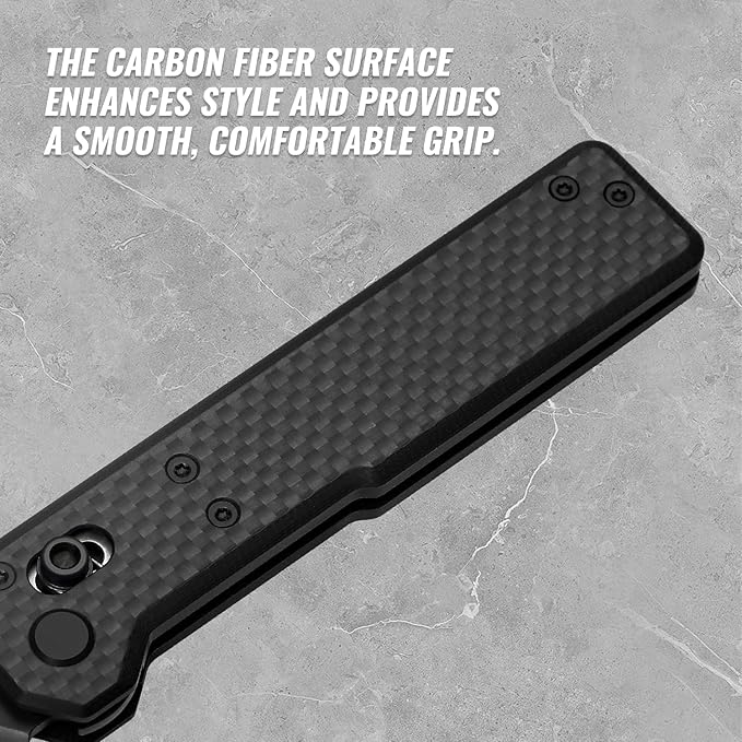 Tarcus Folding Pocket Knife, 3.5" D2 Steel DLC Blade Carbon Fiber Overlay Handle, Lightweight EDC