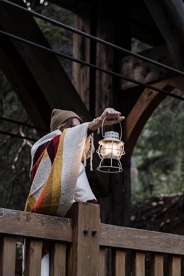 Barebones Railroad Lantern ??Vintage White, Vintage-Inspired LED Camping Lantern with Rechargeable