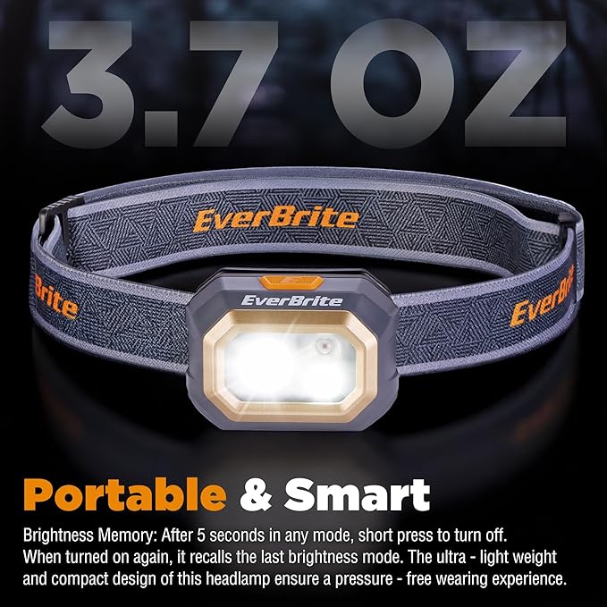 EverBrite Rechargeable Headlamp, 700 Lumens Head lamp for Adults, 6 Modes with White/Red/Green