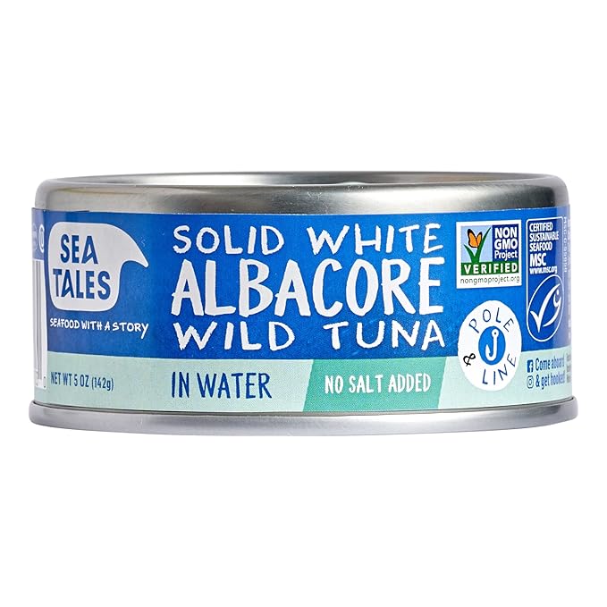 Sea Tales Solid White Albacore Canned Tuna in Water - No Salt Added - 100% Pole & Line Wild