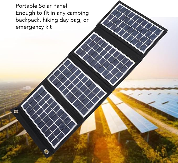 Portable Solar Panel, 30W 5V Foldable Solar Panel Charger with Dual USB Outputs, 4 Fold Water Proof