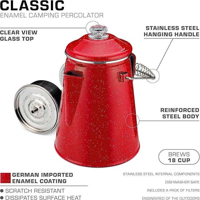 COLETTI Classic Percolator Coffee Pot — Camping Coffee Percolator, Campfire Coffee Pot – Camping