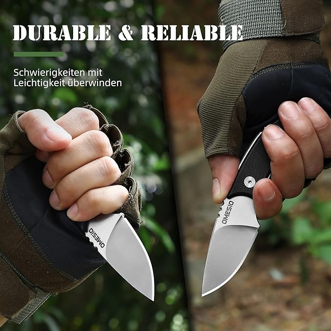 Omesio Neck Knife, 5.43" Neck Knife with Sheath and Necklace, Full Tang Small Fixed Blad Knife D2