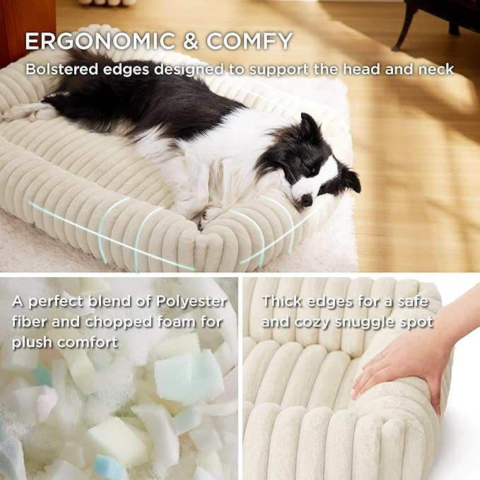 Bedsure Cute Dog Bed for Extra Large Dogs - Washable Furry XL Pet Beds, Rectangle Orthopedic