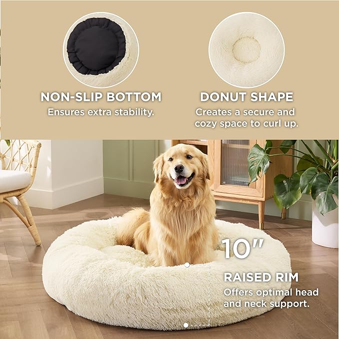 Bedsure Calming Dog Bed for Extra Large Dogs - Donut Washable Large Pet Bed, Anti-Slip Round Fluffy