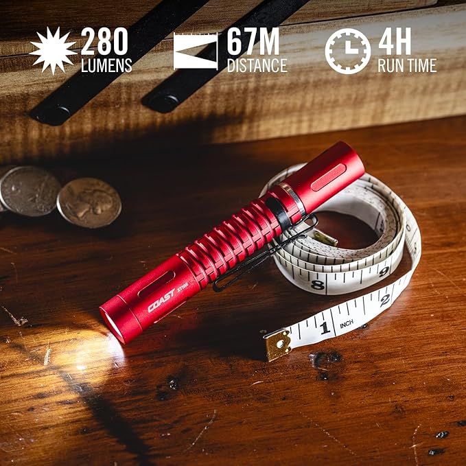COAST XT10R 280 Lumen USB-C Rechargeable Pocket Flashlight/Penlight with TWIST FOCUS and Two-Way