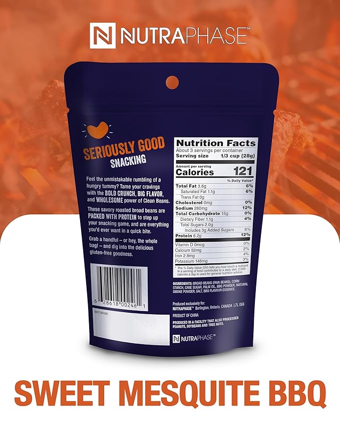 Clean Beans Broad Fava Beans Snack - Sweet Mesquite BBQ Flavor, 6g Protein, Low Sugar, Non-GMO
