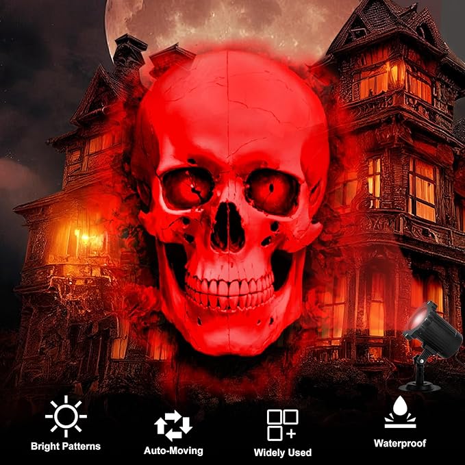 Treela Halloween Projector Lights Outdoor Indoor Dynamic Ghost Skull Lights Decoration Outside LED