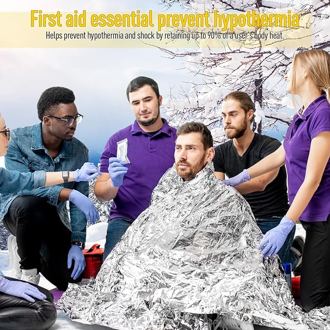 Kanayu 100 Pack Emergency Foil Thermal Blankets for Survival 82 x 63 Foil Space Blanket Kit for