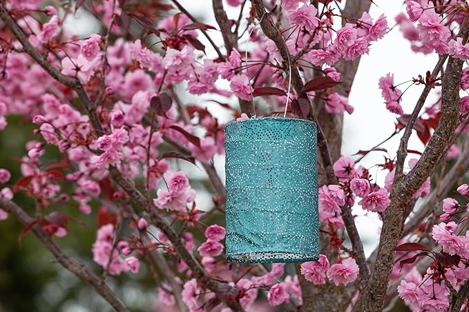 Allsop Soji Stella - Tin Art' Punched Luminaria - Cylinder - 7.5" - Outdoor Solar Latern - Metallic