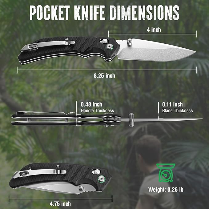 Mossy Oak Folding Pocket Knife, 4" Stonewash Stainless Steel Blade EDC Knife, G10 Handle with Axis