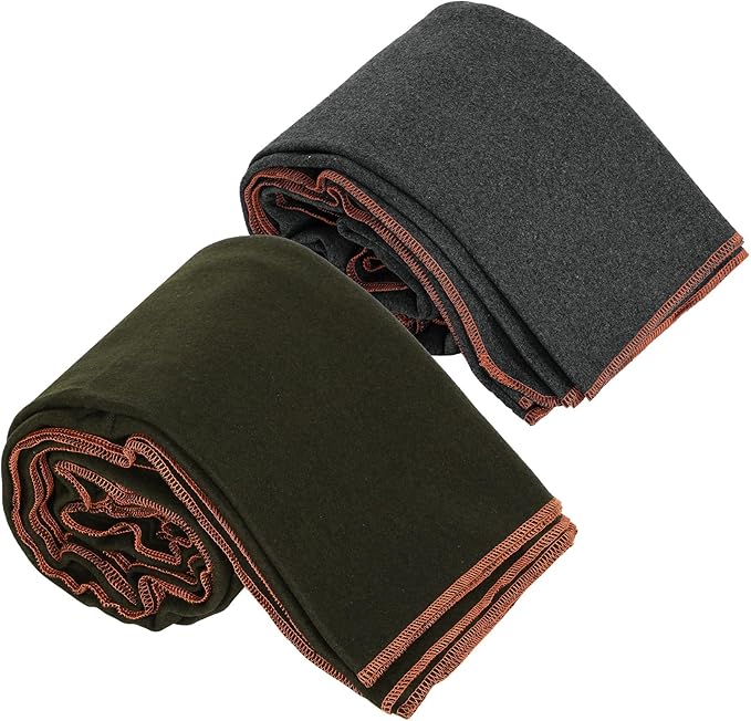 Peryiter 2 Pcs Military Wool Blanket Large 64" x 88" Camping Blanket Survival 3.3 Lbs Each Thick