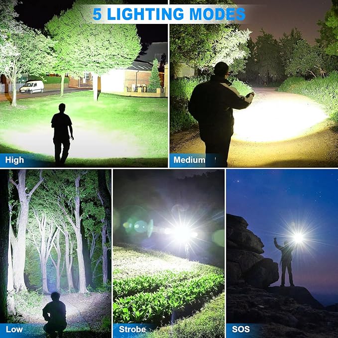 KINGCAESAR Flashlights High Lumens - 2 Pack, 90,000 Lumens Super Bright Flashlight Rechargeable