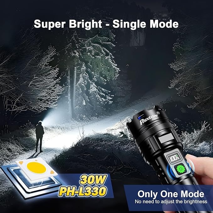 Rechargeable Flashlights 2000 High Lumens Single One Mode Super Bright, High Powered LED Flashlight