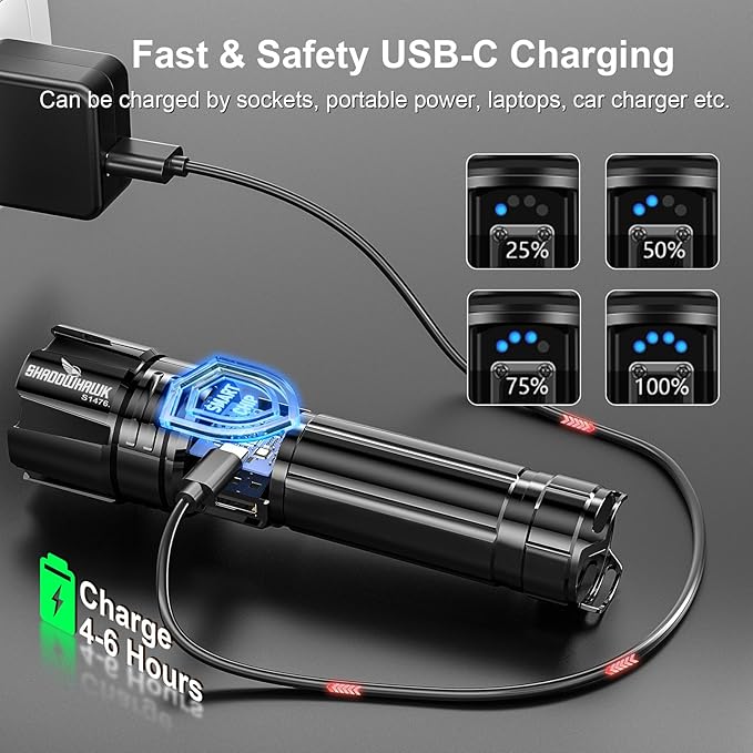 Flashlight 2000 High Lumens Rechargeable - 30W Super Bright LED Flash Light | 5000ft Beam & 12H