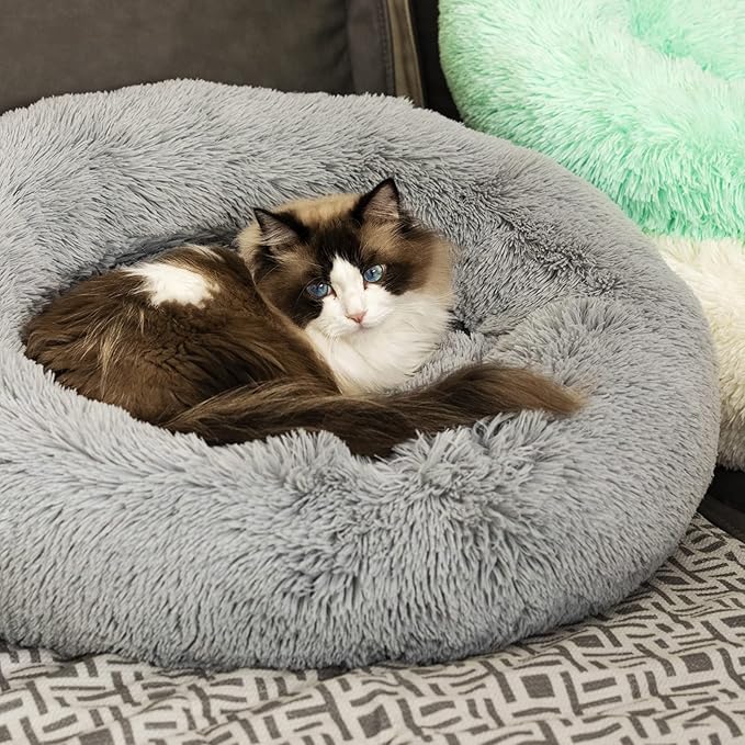 Anti Anxiety Round Fluffy Plush Faux Fur Warm Washable Dog Bed & Cat Bed, Original Bed for Small