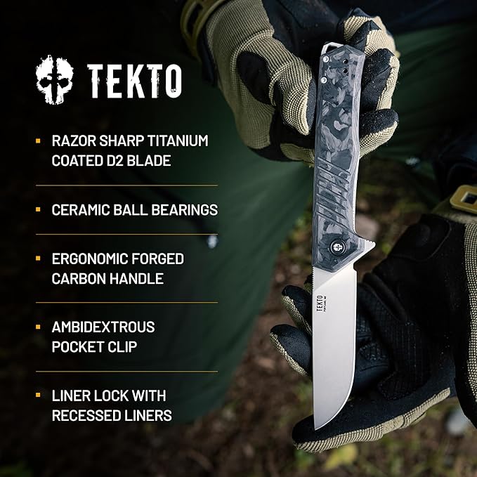 KNIVES F1 Alpha Folding Pocket Knife - Modified Straight Back Blade, Titanium Coated D2 Steel