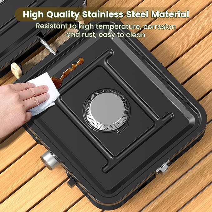 OGERY 2-Burner Foldable Camping Stove with Griddle (Textured & Smooth) and Carrying Bag, Portable