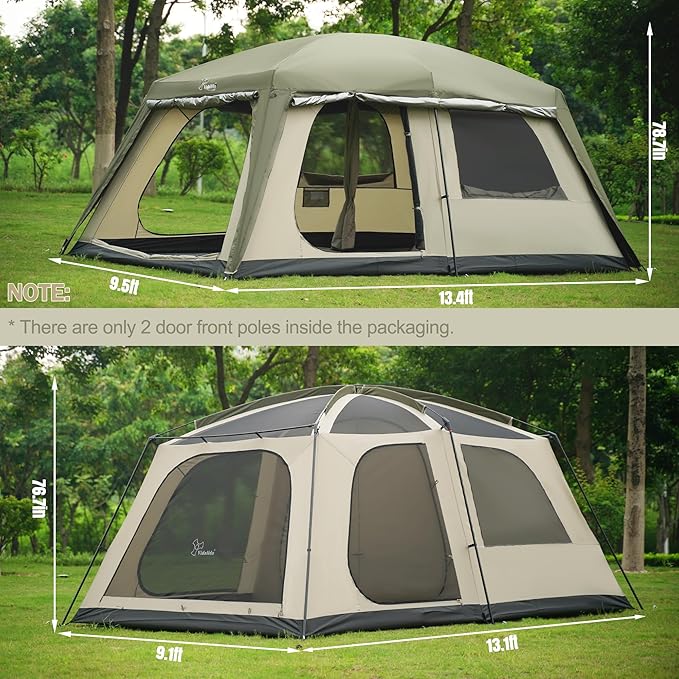 Vidalido 8-10 Person Camping Tent with 3 Door 2 Room Large Family Cabin Tents, Double Layer