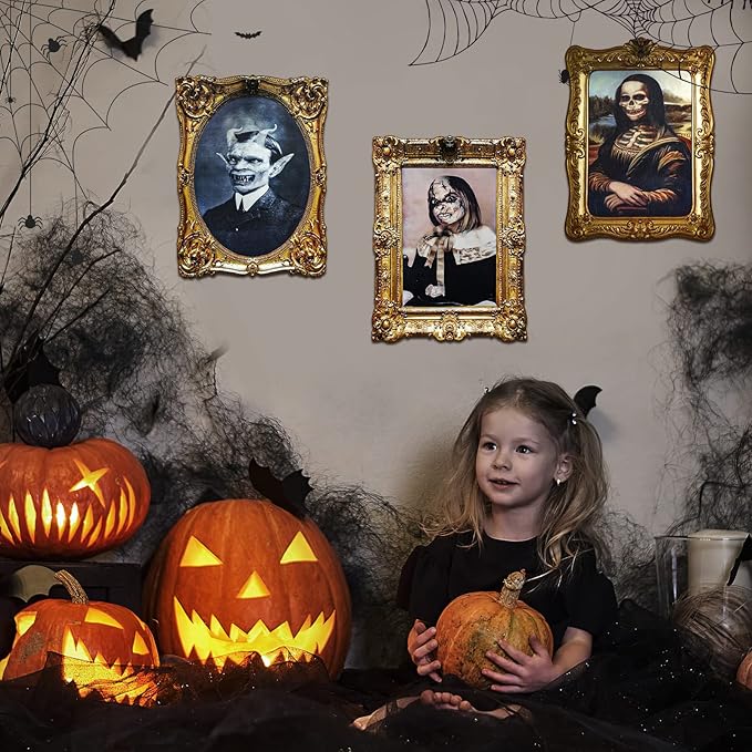 ECGER Halloween Decorations Indoor, Haunted Scary Decor - 3D Changing Face Pictures, Vintage Moving