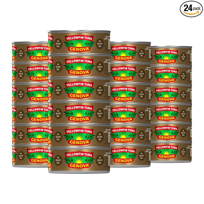 Genova Premium Yellowfin Tuna in Olive Oil, 5 Ounce Cans, 24-Pack ??Nutrient Rich, High Protein