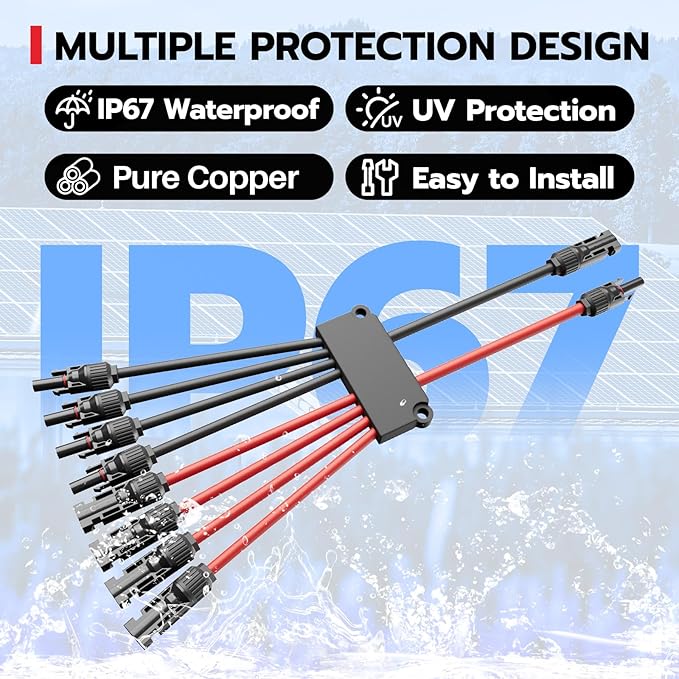 1 Pair Solar Connectors Y Branch 2 to 8,Solar Parallel Connectors for 2-4 Solar Panels,10AWG