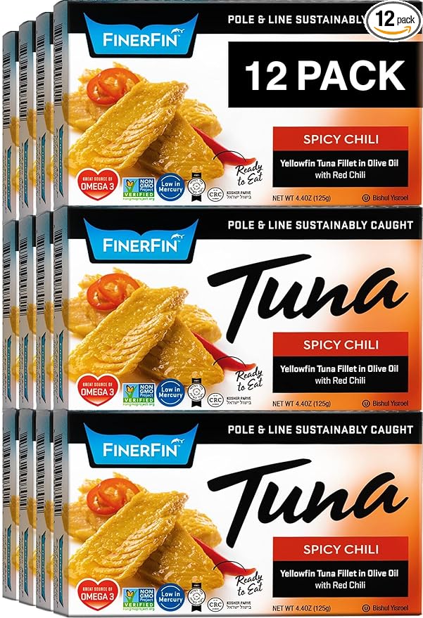 FinerFin Yellowfin Tuna Salad in Organic Olive Oil | Spicy Chili Flavor | Premium Canned Tuna Fish