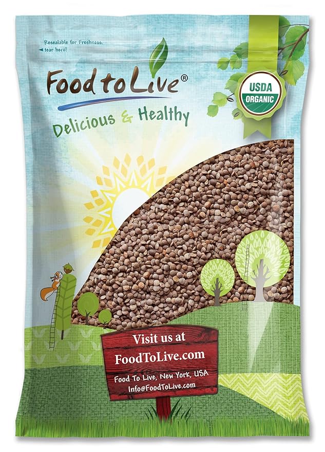 Food to Live Organic Whole Red Lentils, 10 Pounds Non-GMO, Dry Raw Lentils, Sproutable, Vegan