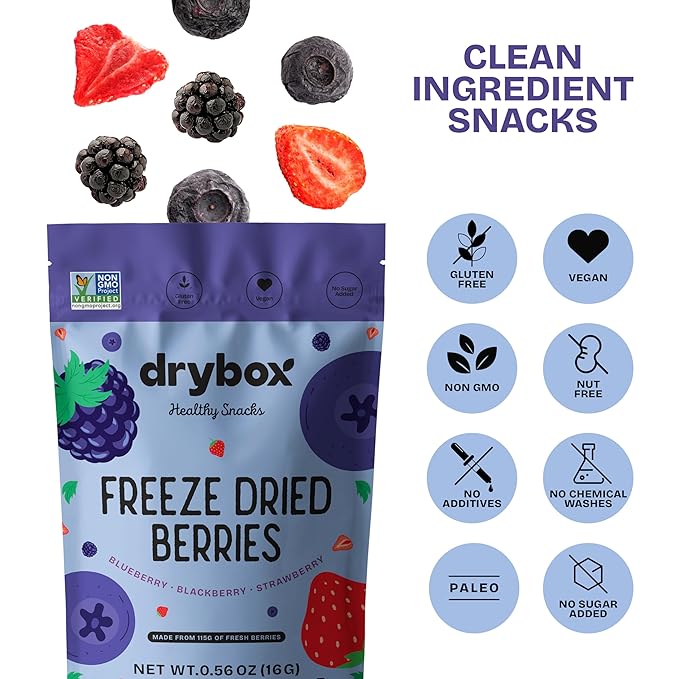 Drybox Freeze Dried Fruits Variety Pack (Strawberry, Mango, Berry Mix, Fig) | 100% Natural Fruit |
