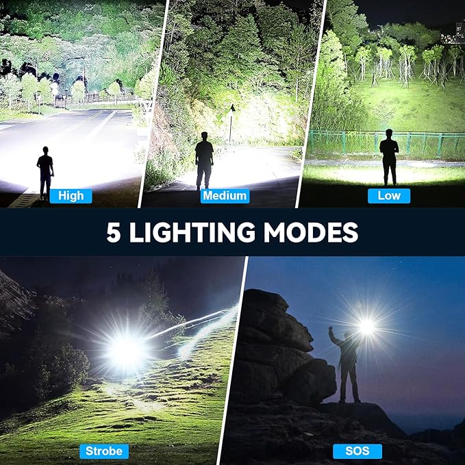 Flashlight Rechargeable LED High Lumens - 99,000 Lumens Super Bright Flashlights with 5 Modes