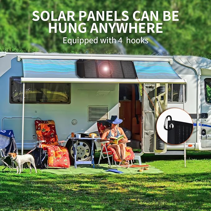 60W Portable Solar Panel,60 Watt Foldable Solar Panels Chargers with QC3.0 USB-A USB-C DC5521,IP67