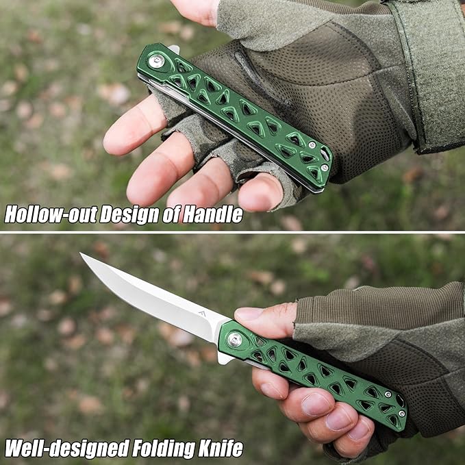 FLISSA Folding Knife, 4.5" Folding Pocket Knife, Hollow-out Design Handle, Tactical Pocket Knife