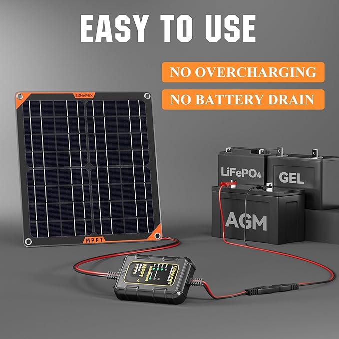 SUNAPEX 20W Flexible Solar Panel with MPPT Charge Controller, Solar Battery Charger Maintainer, 12V