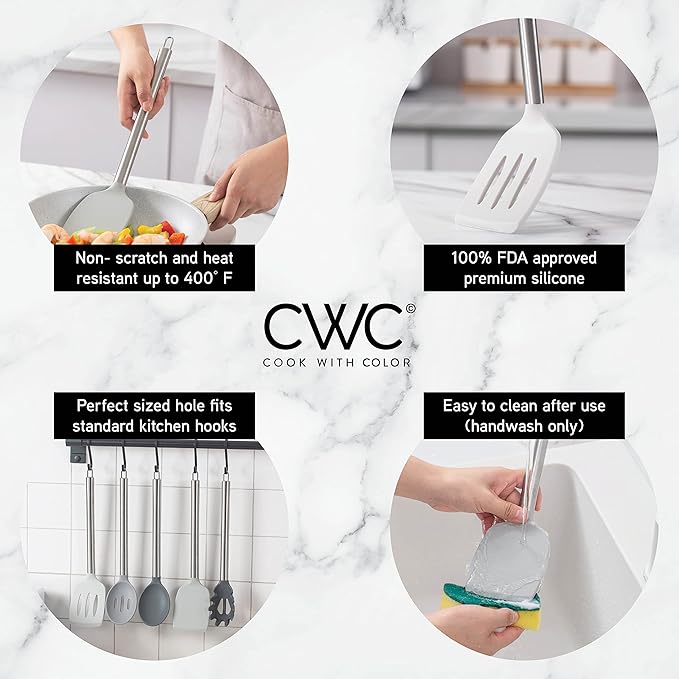 COOK WITH COLOR Silicone Cooking Utensils, Kitchen Utensil Set, Easy to Clean Silicone Kitchen