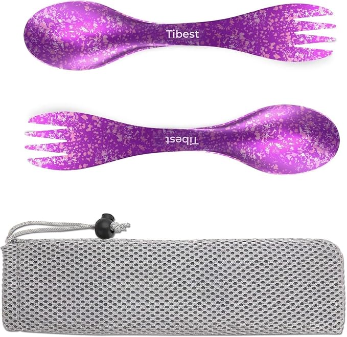 2 in 1 Titanium Spoon and Fork Combo Backpacking Utensils Lightweight Eco-Friendly Spork for