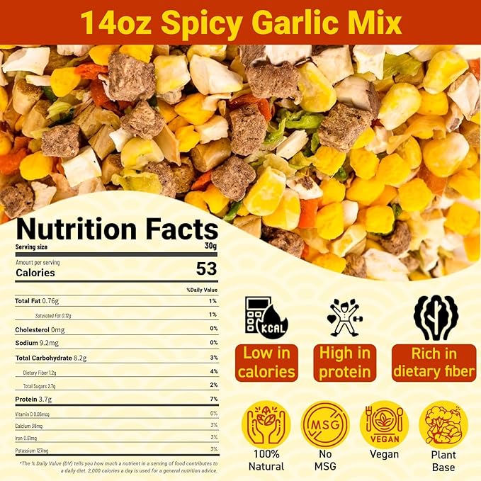 Spicy Garlic Mix Ramen Seasoning - 14oz Dried Vegetables, 11 Ingredients for Instant Noodles