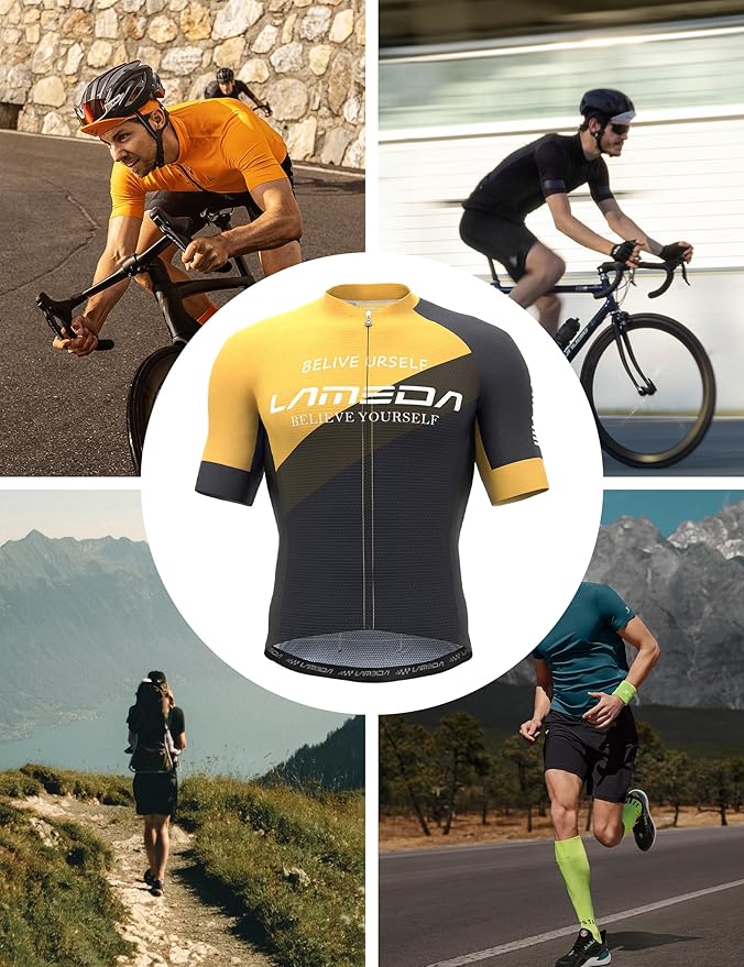 LAMEDA Men's Cycling Jersey Breathable Lightweight Bike Jersey Short Sleeve Quick Dry Moisture