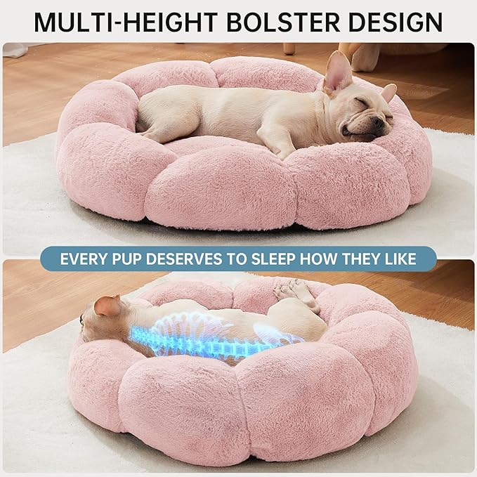 OhGeni 31 inches Calming Donut Orthopedic Dog & Cat Bed for Medium Pets, Warming Comfort Fluffy
