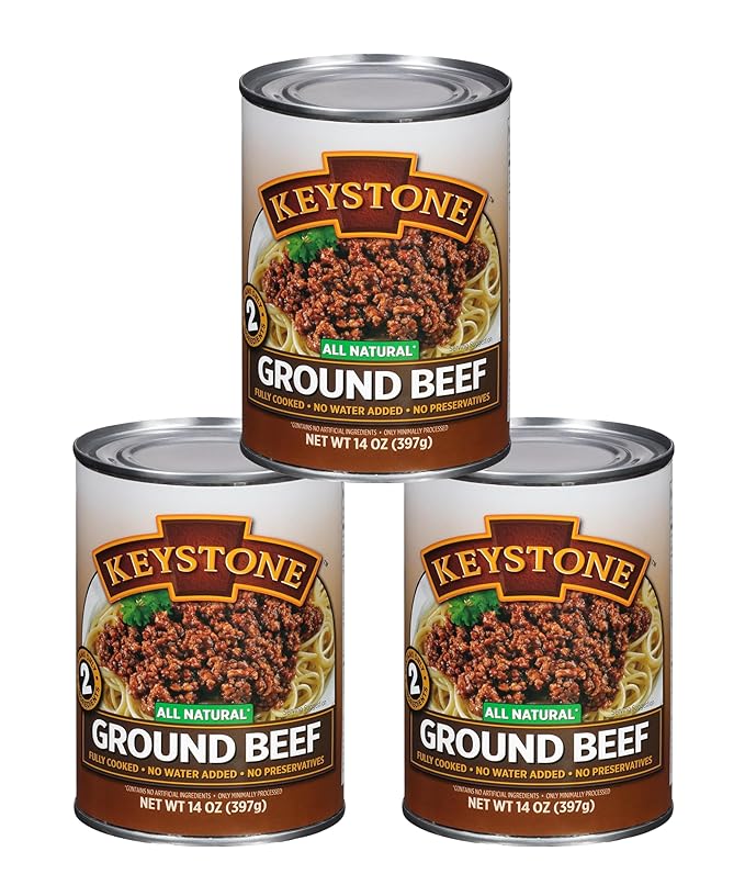 Keystone Meats All Natural Heat and Serve Ground Beef 14 oz – Fully Cooked Canned Meat – Ready to
